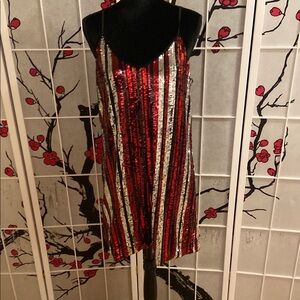 Bar III Striped Sequin Dress in Red and Silver